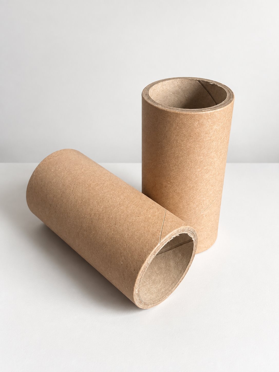 Zwei spiralgewickelte Papphülsen 55 × 65 × 124 mm, eine stehend und eine liegend